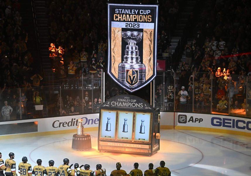 Vegas Golden Knights Unveil Stanley Cup Banner with a Giant Slot Machine Ceremony